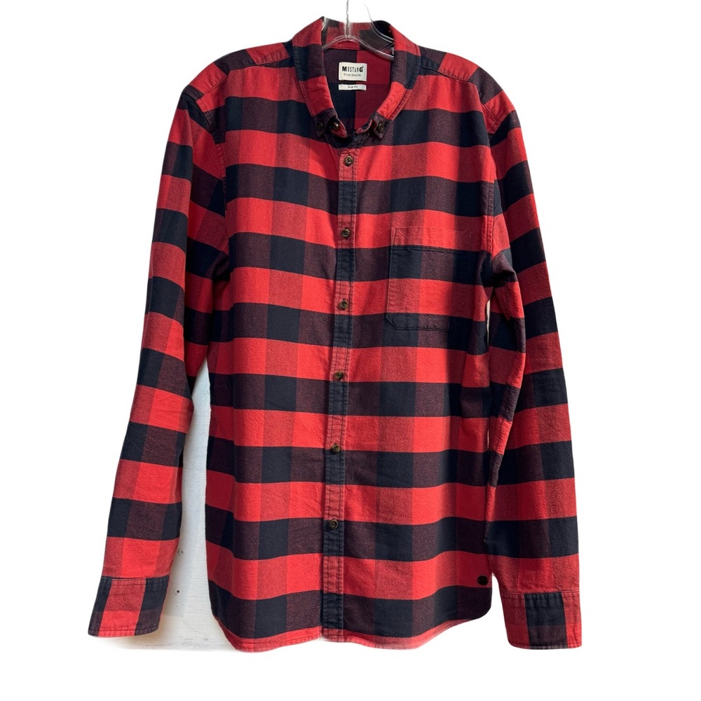 Mustang True Denim Red and Black Casual Button Down Shirt